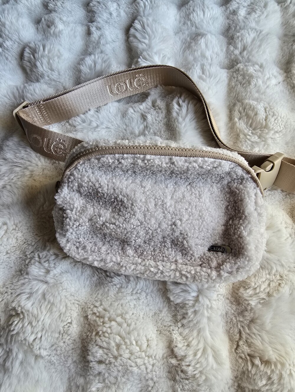 Lole Plush Shearling Crossbody Belt Bag - Light Cream